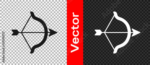 Black Bow and arrow icon isolated on transparent background. Cupid symbol. Love sign. Happy Valentines day. Vector