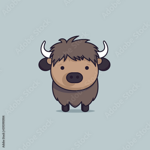Cute kawaii buffalo chibi mascot vector cartoon style