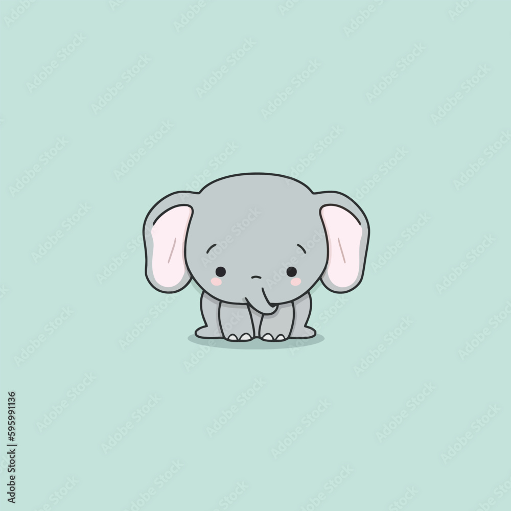 Fototapeta premium Cute kawaii elephant chibi mascot vector cartoon style