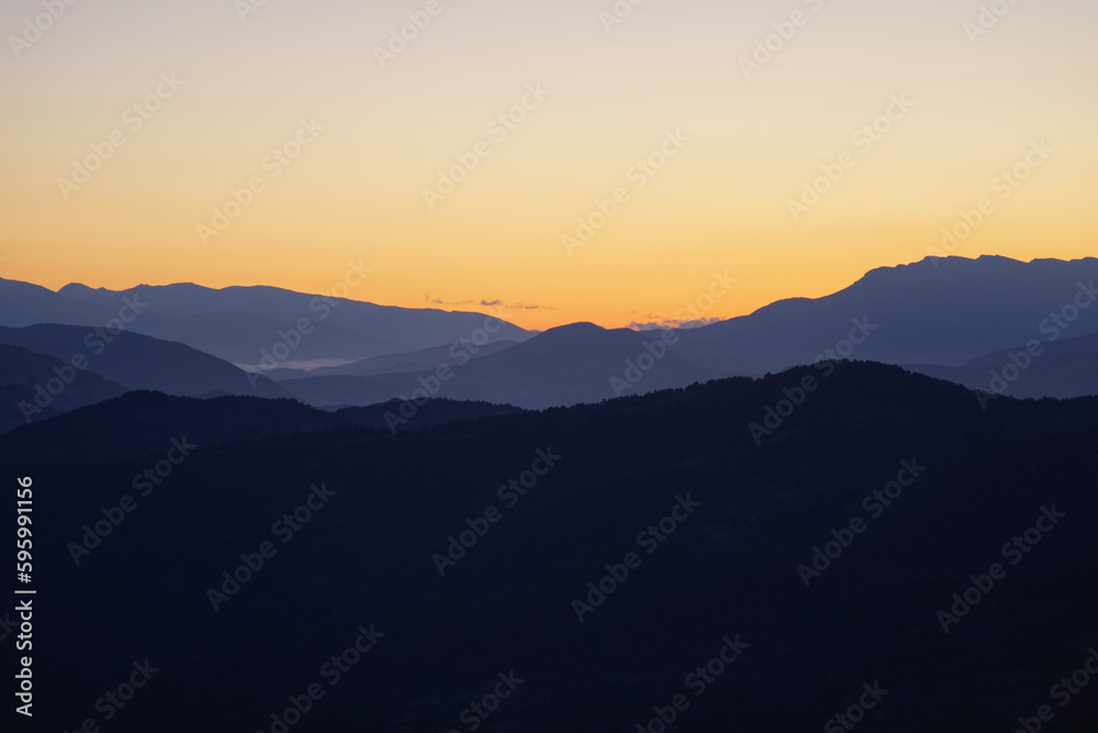 sunset in the mountains in Europe at spring