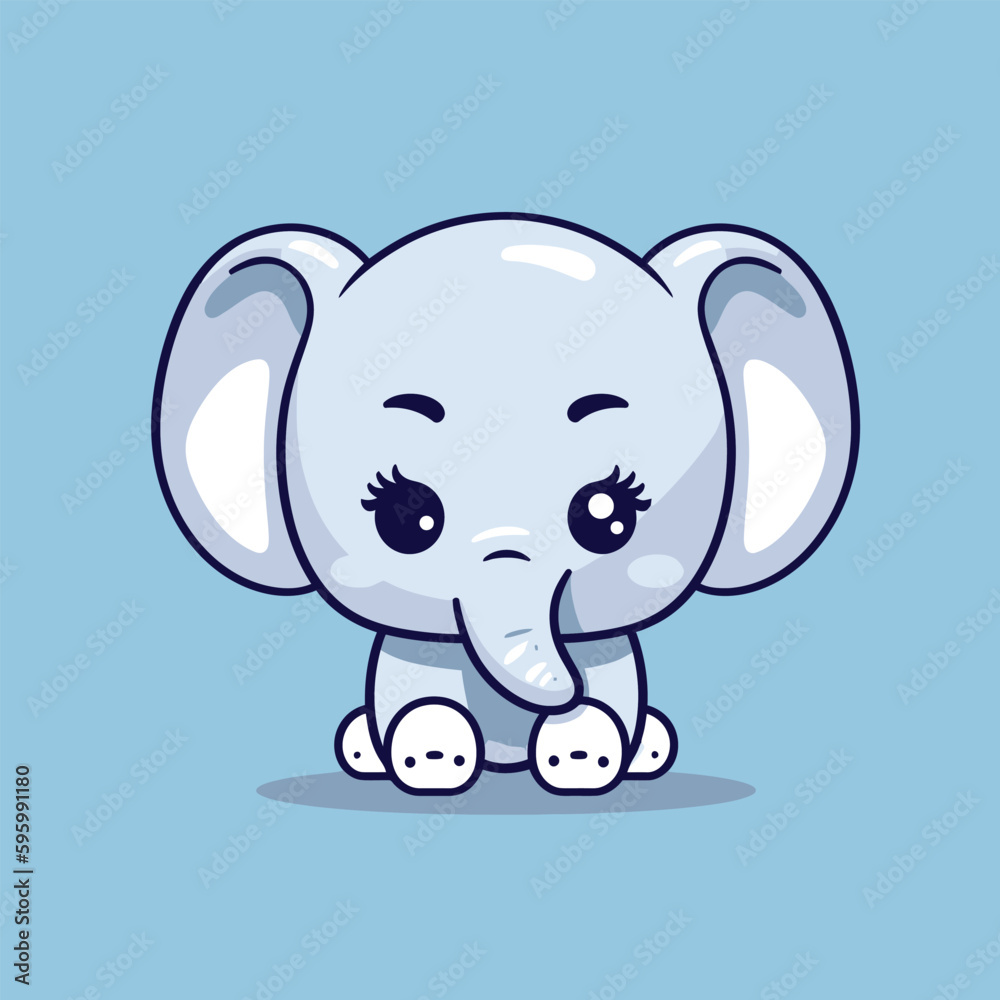 Cute kawaii elephant chibi mascot vector cartoon style