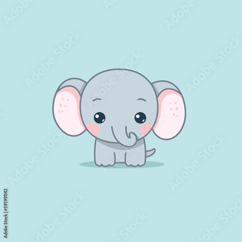 Cute kawaii elephant chibi mascot vector cartoon style