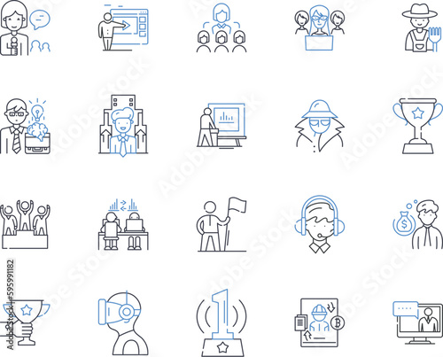 Task and command line icons collection. Directive, Instruction, Order, Comply, Execute, Composure, Delegation vector and linear illustration. Management,Authority,Control outline signs set