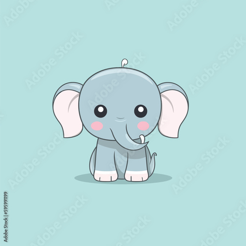 Cute kawaii elephant chibi mascot vector cartoon style
