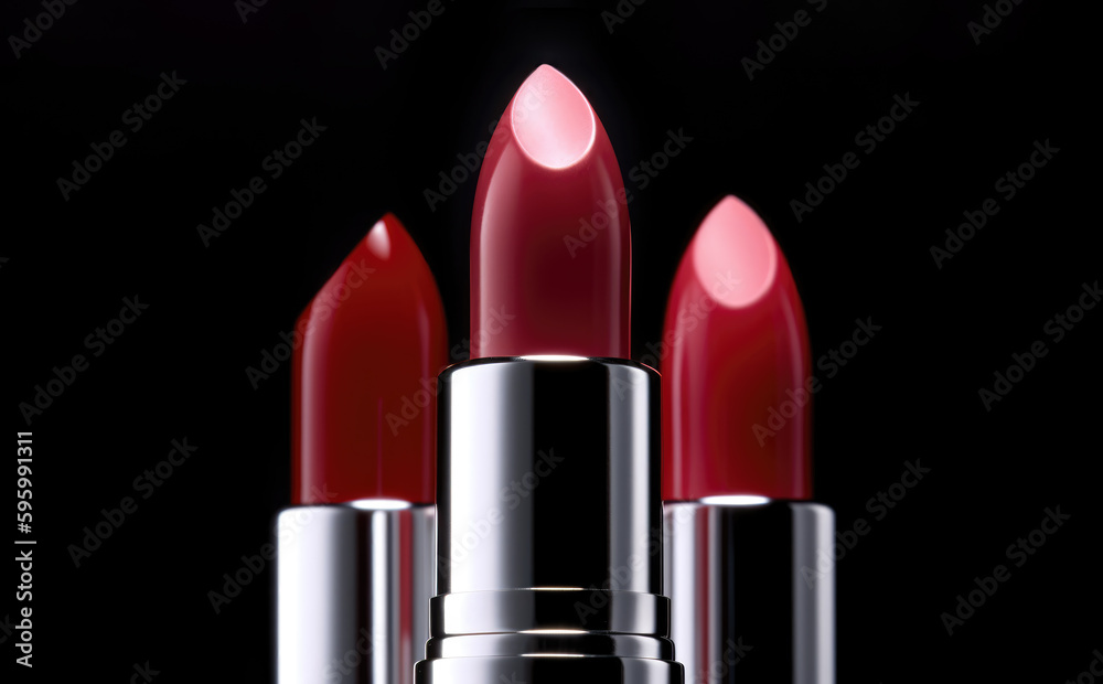 Fototapeta premium Lipstick of red shades close-up. Generative AI