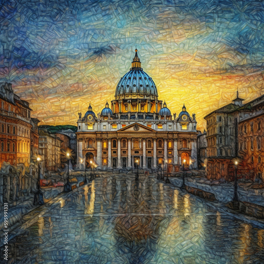The Skyline Of Vatican City - Masterpiece Of Vincent Van Gogh Style