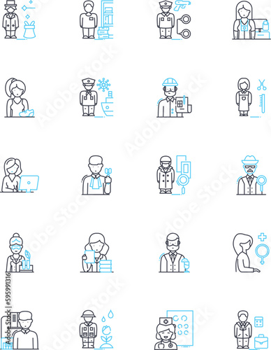 Vocation avenues linear icons set. Career, Profession, Occupation, Trade, Employment, Workforce, Job line vector and concept signs. Skillset,Craft,Specialization outline illustrations
