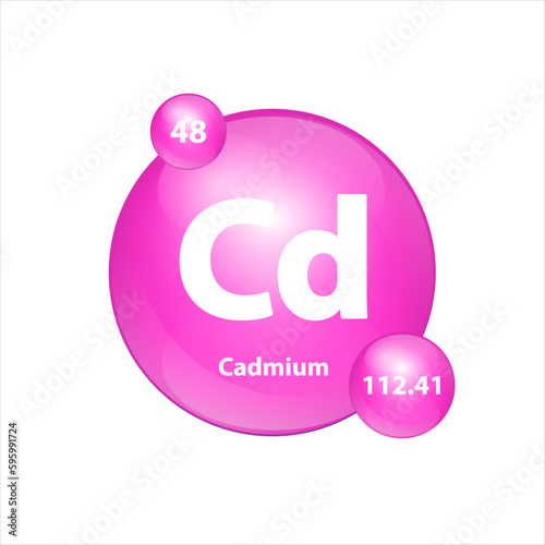 Cadmium (Cd) icon structure chemical element round shape circle Pink. 3D Illustration vector. Chemical element of periodic table Sign with atomic number. Study in science for education.	