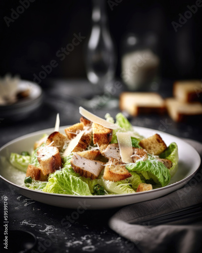 Caesar salad with chicken, parmesan and croutons 