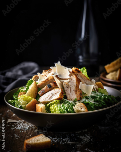 Caesar salad with chicken, parmesan and croutons 