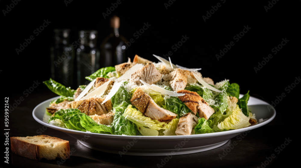 Caesar salad with chicken, parmesan and croutons Caesar salad with chicken, parmesan and croutons