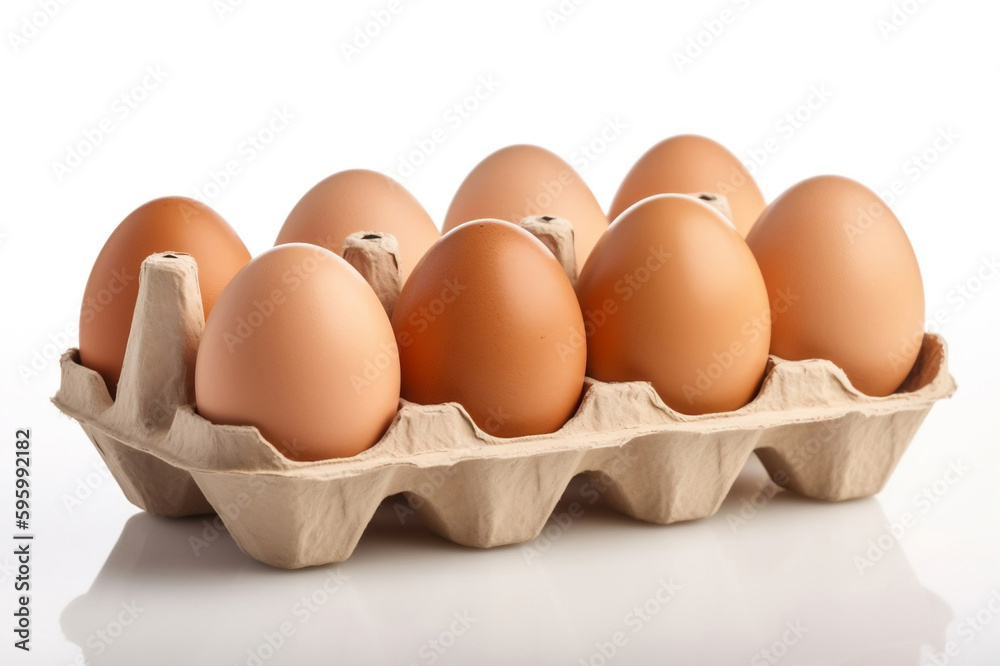 Brown Eggs in Carton on White Background with Clipping Path. created with Generative AI Brown Eggs in Carton on White Background with Clipping Path. created with Generative AI