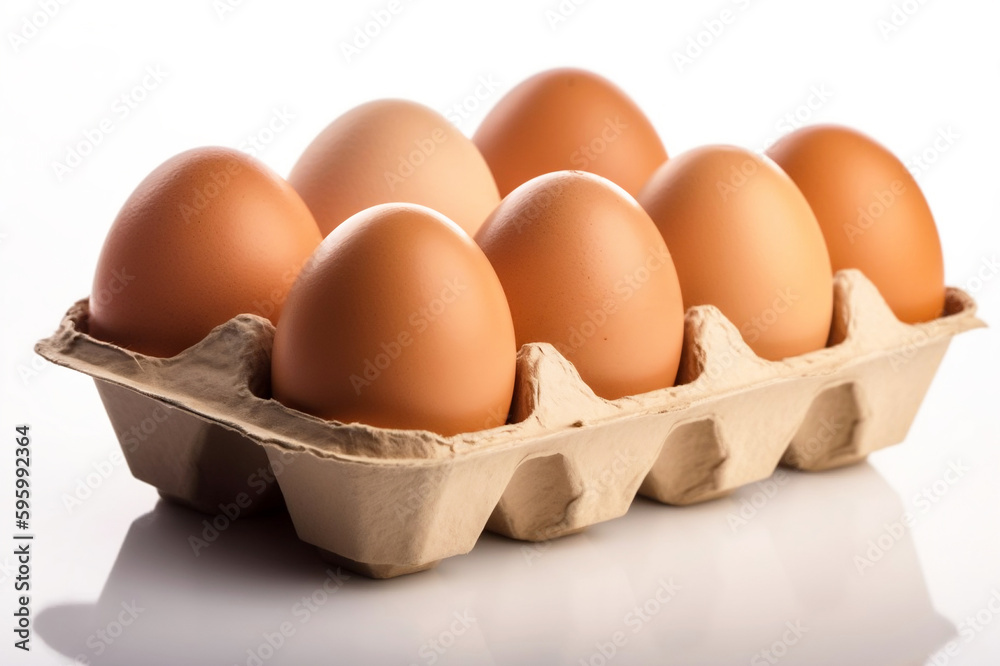 Brown Eggs in Carton on White Background with Clipping Path. created with Generative AI Brown Eggs in Carton on White Background with Clipping Path. created with Generative AI