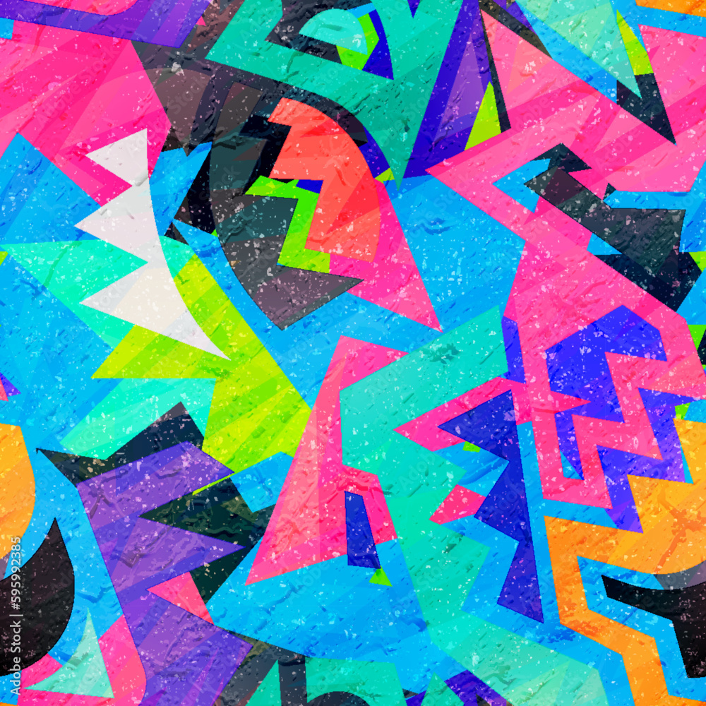 Colorful graffiti geometric seamless pattern