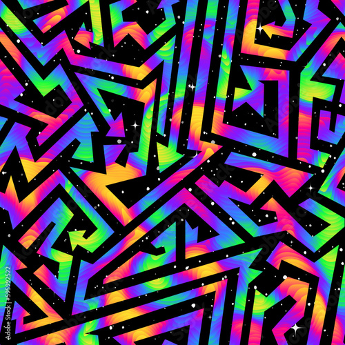 Neon arrow geometric pattern with space background