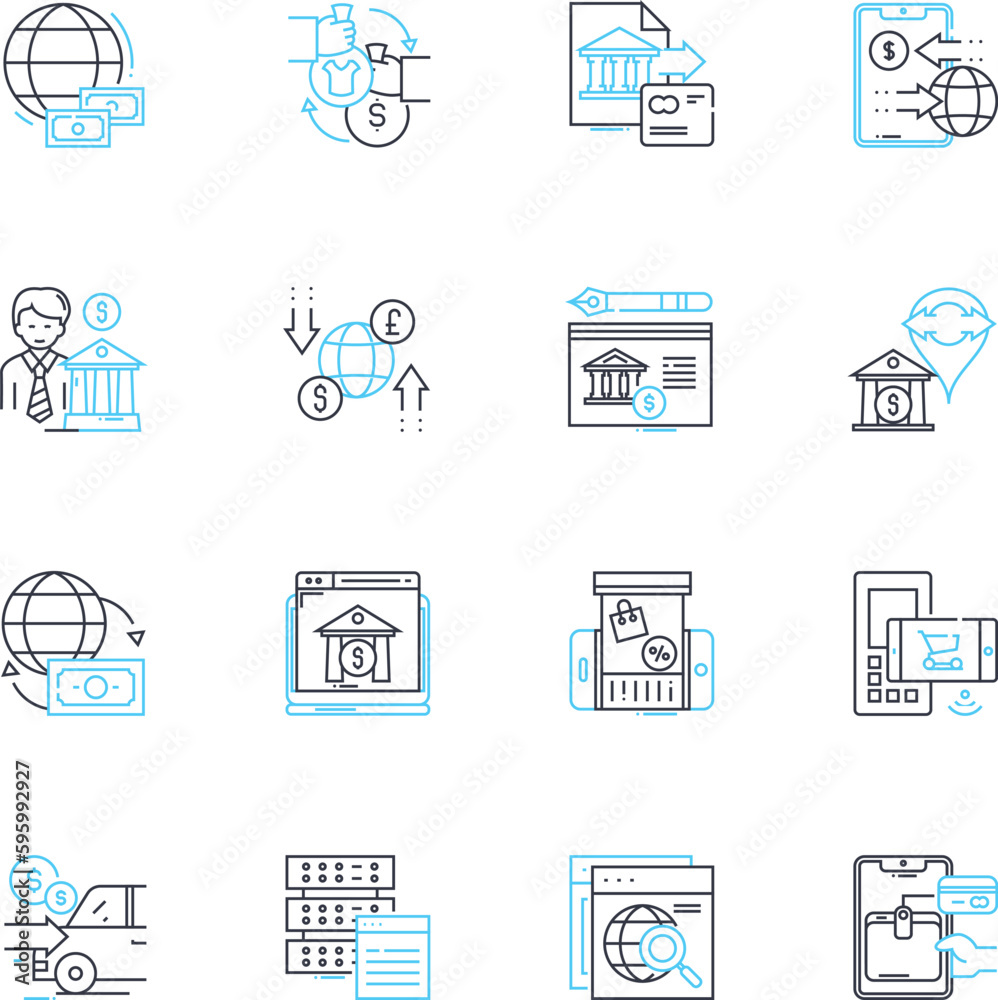 Virtual currency linear icons set. Cryptocurrency, Decentralized, Blockchain, Digital, Fiat, Wallet, Ethereum line vector and concept signs. Mining,Altcoin,Token outline illustrations