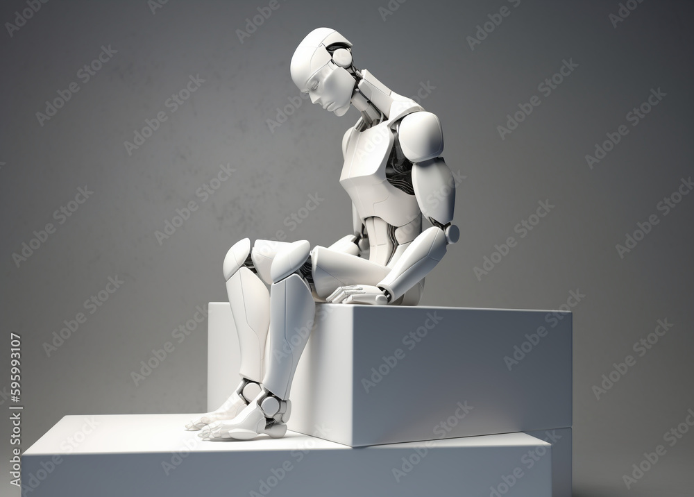 椅子に座りうなだれるアンドロイドロボット,Generative AI
