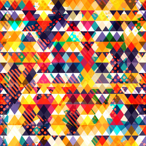 Vintage colorful triangle mosaic. Seamless pattern