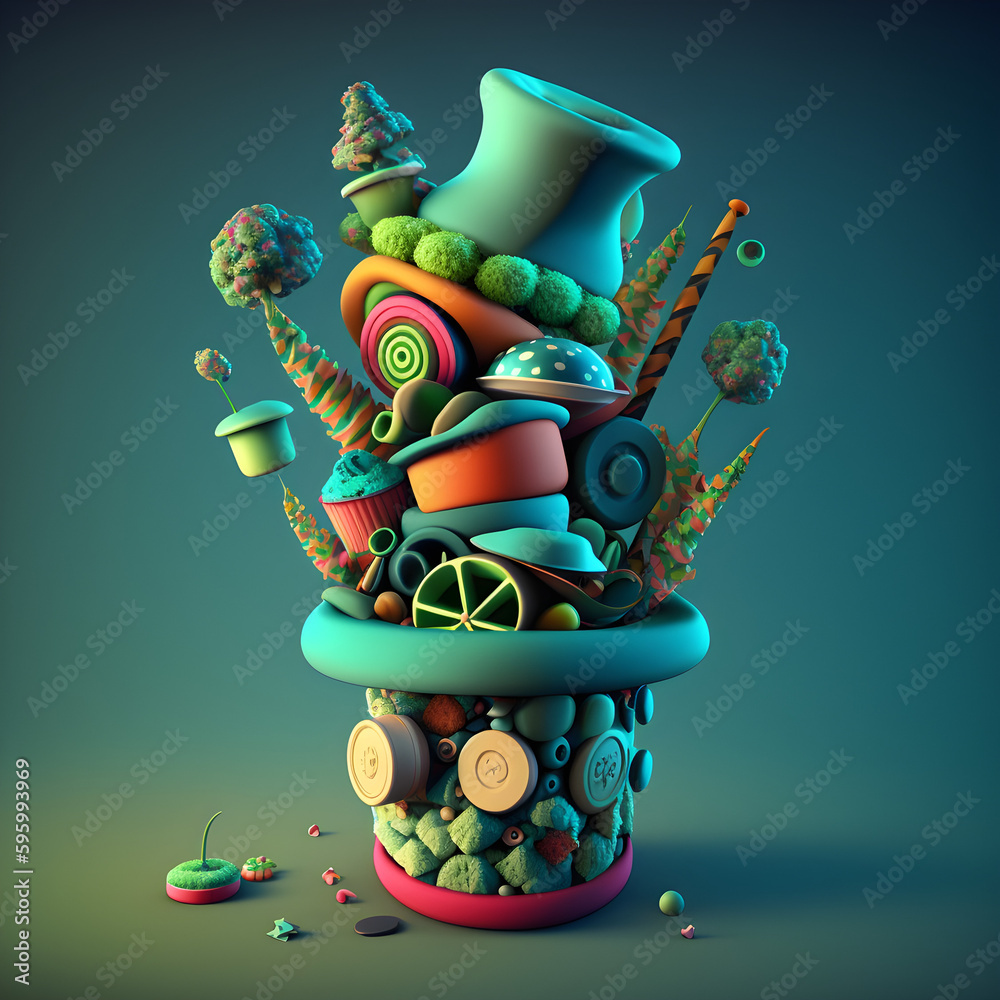 christmas tree with gifts and toys .a unique 3D concept art of the