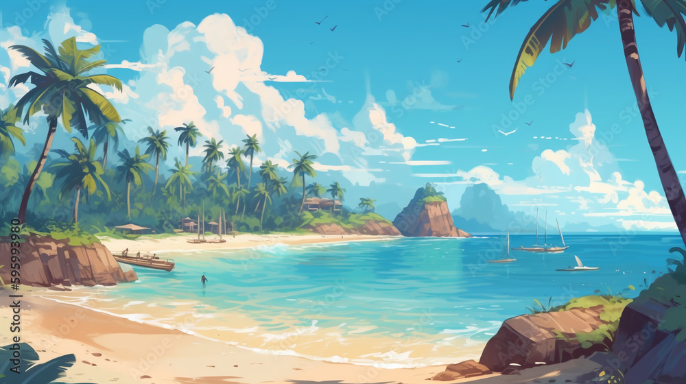 Illustration of a caribbean paradise beach. Image Generative AI.