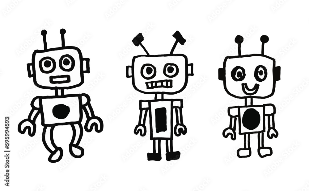 Set of Robot Doodle Hand drawn , Funny Cartoon Icon Set of Robot Doodle Hand drawn , Funny Cartoon Icon