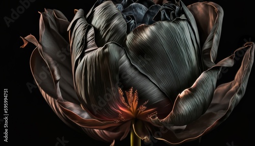 close up of a black tulip generative ai design illustration