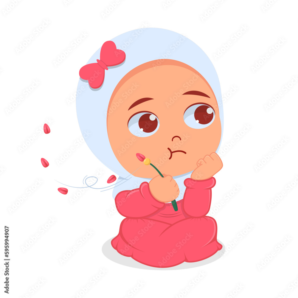 Fototapeta premium Cute girl pouting while counting flower petals
