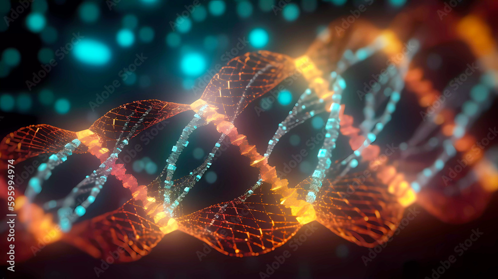 Microscopic DNA strand under a microscope. Human cell biology DNA