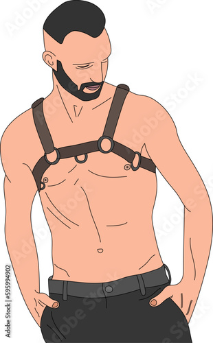 illustration guy man sexy pose model sexy naked torso gay lgbt bdsm Black white line sketch Drawing Art Pose