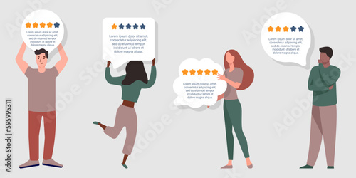 Rating stars concept with people holding cloud in a flat design