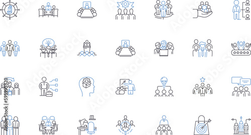Governance associates line icons collection. Leadership, Integrity, Accountability, Transparency, Compliance, Management, Regulation vector and linear illustration. Advisory,Ethical,Security outline