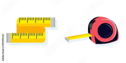 Measuring roulette in a flat design. Roulette tape instrument collection