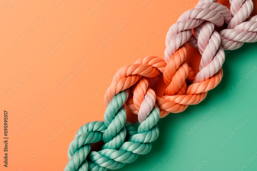 Unity and solidarity concept, colorful rope with knot. Generative ai edited  Stock Illustration
