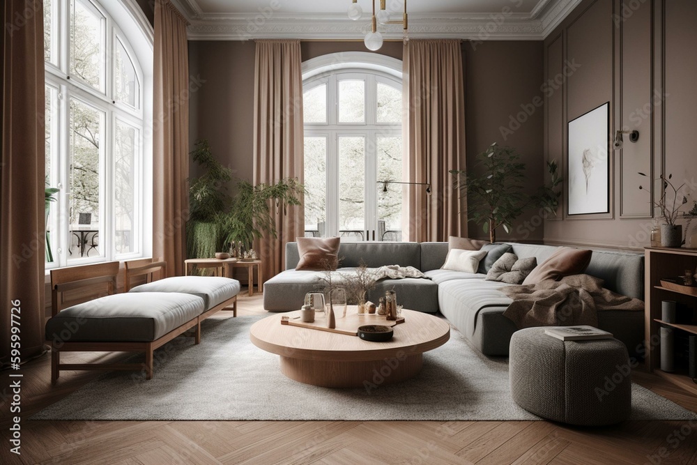 Living room with sofa. Generative AI