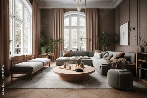 Living room with sofa. Generative AI