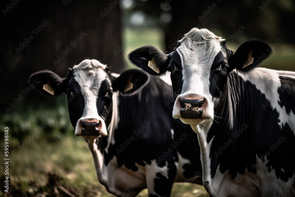 Holstein cows on the farm. generative AI
