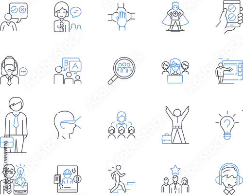 First-line management line icons collection. Leadership, Supervision, Delegation, Motivation, Communication, Coaching, Decision-making vector and linear illustration. Accountability,Training photo