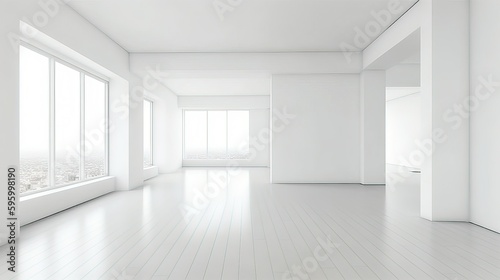 Minimalistic white interior; empty interior. Generative Ai