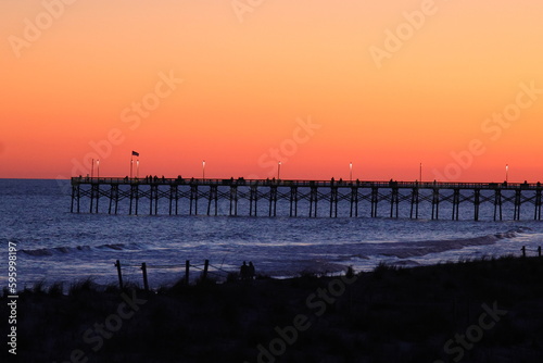 Red sky sunset at Oak Island  NC. 