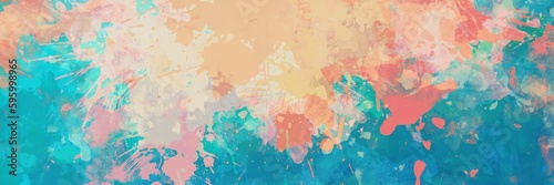 Abstract artistic blue texture background with pink orange and beige paint splash and paint drops, colorful creative background design with watercolor painted texture pattern