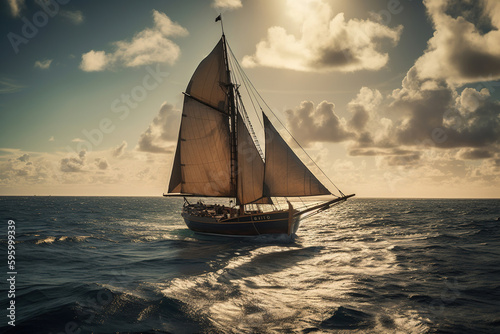 Sailboat in the Ocean at Sunset. Generative Ai © Shades3d