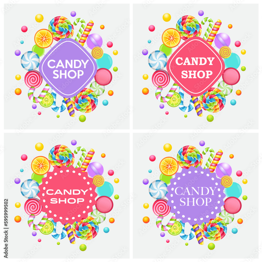 Candy shop emblems. Set of labels for candy shop.