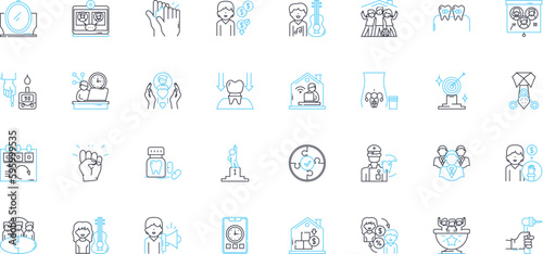 Human Factors linear icons set. Ergonomics, Psychology, Anthropometry, Perception, Attention, Memory, Cognition line vector and concept signs. Decision-making,Emotion,Motivation outline illustrations