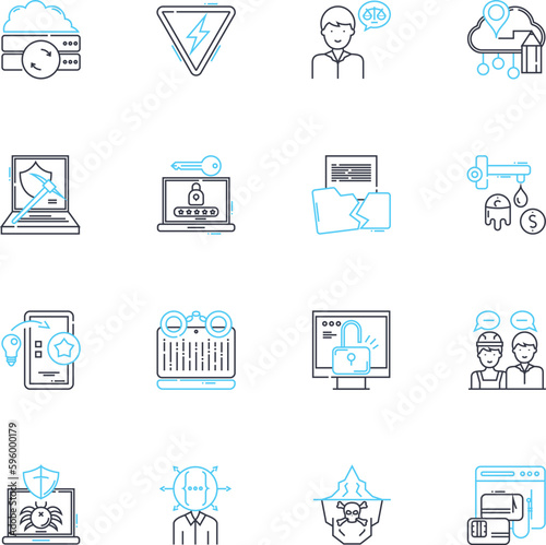 Hoodlums linear icons set. Outlaws, Delinquents, Thugs, Gangsters, Ruffians, Bandits, Hooligans line vector and concept signs. Lawbreakers,Villains,Criminals outline illustrations