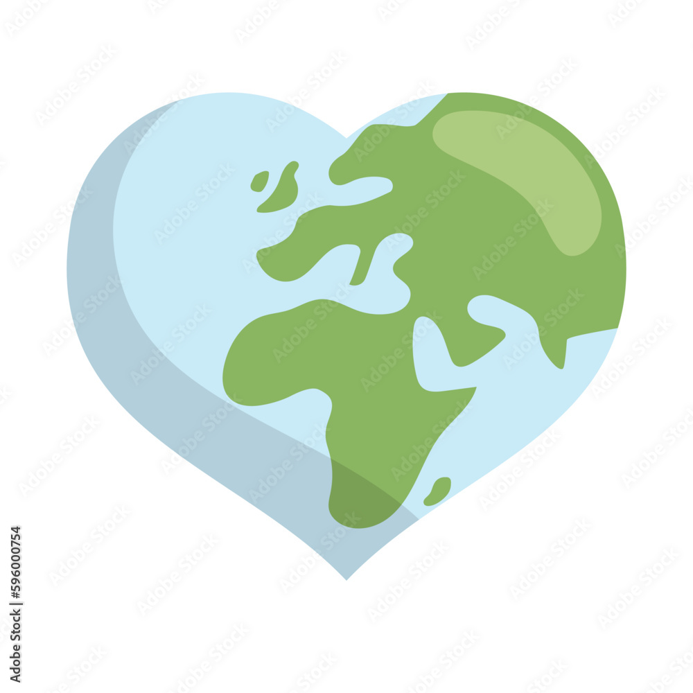 Heart shaped planet earth icon. Save the world. Eco friendly environmental message. Love. Map centered in Africa and Europe. Heart shaped planet earth icon. Save the world. Eco friendly environmental message. Love. Map centered in Africa and Europe.