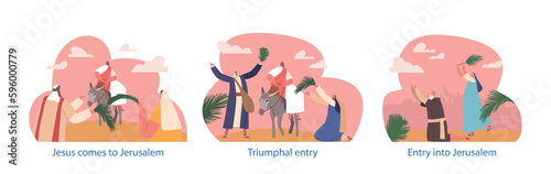 Jesus Christ Character Rode Into Jerusalem On A Donkey As Crowds Welcomed Him, Waving Palm Branches