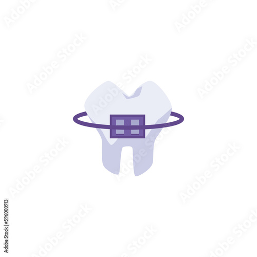 Tooth with metal brace flat style, vector illustration