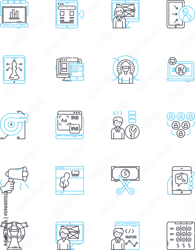 Search engine visitors linear icons set. Queries, Results, Rankings, Algorithms, SERP, Optimization, Traffic line vector and concept signs. Keywords,Analytics,Clickthroughs outline illustrations Search engine visitors linear icons set. Queries, Results, Rankings, Algorithms, SERP, Optimization, Traffic line vector and concept signs. Keywords,Analytics,Clickthroughs outline illustrations
