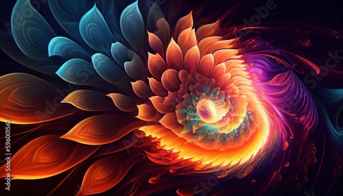 Vibrant Fractal-Inspired Explosion  Color   Light  Swirling Patterns  Energetic Abstract Wallpaper  Toon Shading  Flat Colors  Simplified Shapes  Bold Outlines  Soft Shadows  Generative AI