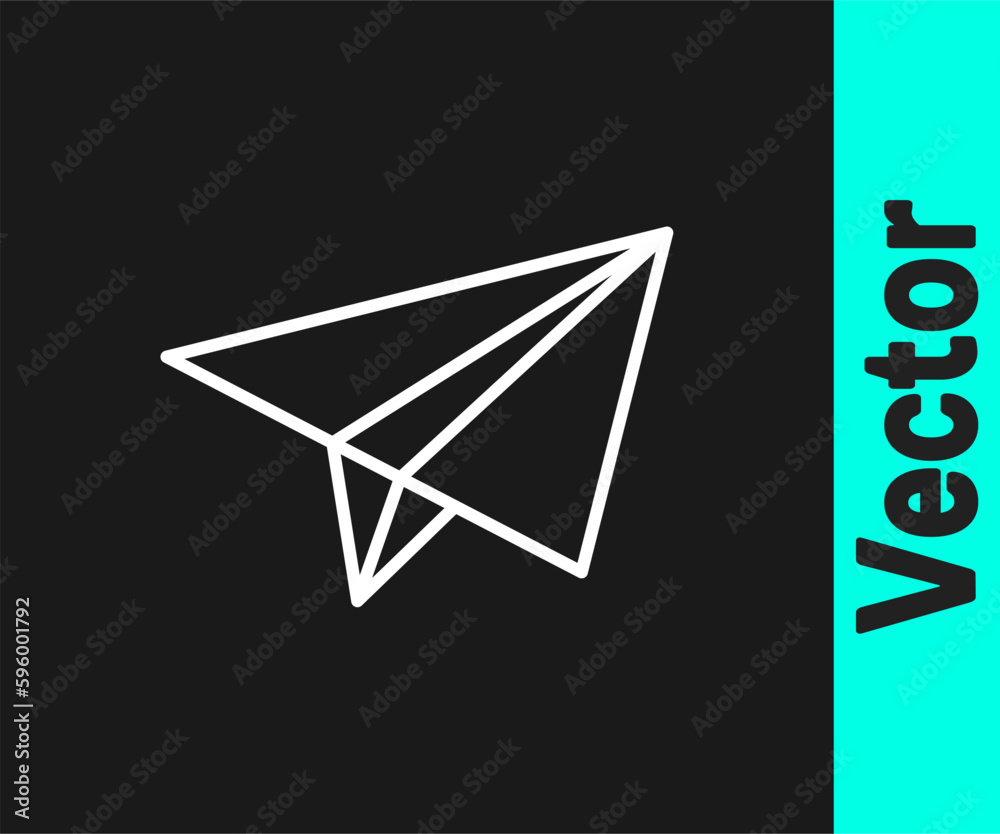 White line Paper airplane icon isolated on black background. Vector White line Paper airplane icon isolated on black background. Vector
